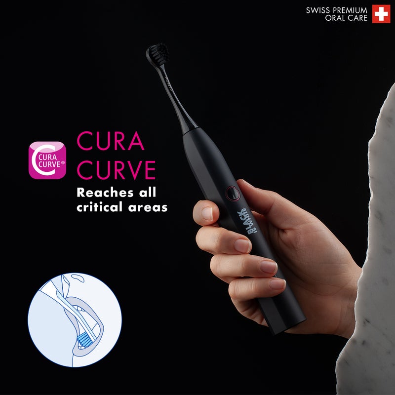 CURAPROX فرشاة أسنان هيدرو سونيك باللون الأسود، رؤوس فرشاة كربونية لفرشاة الأسنان السونيك، عبوة مزدوجة باللون الأسود - Image 3